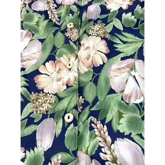 VTG Floral Button Up Blouse Top SMALL Short Sleeve Lighthouse Point Green Pink - Picture 4 of 12